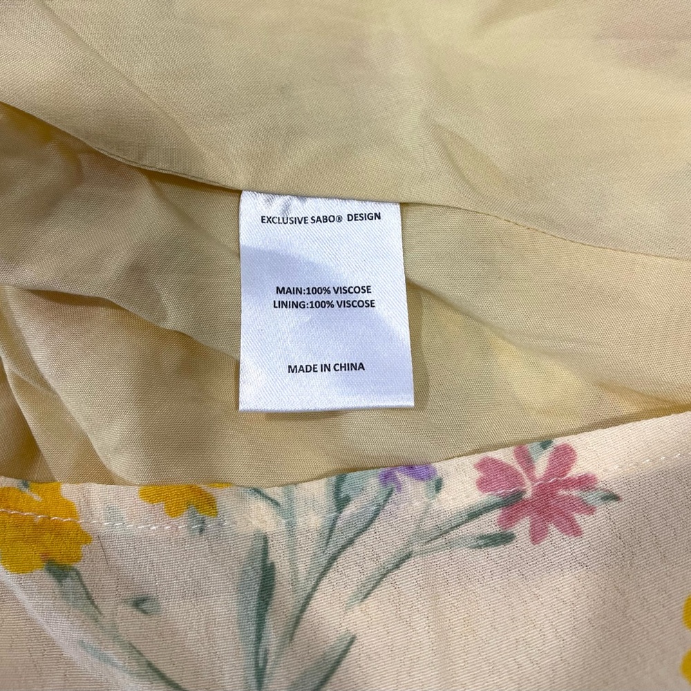 Sabo Skirt Lashara Yellow Crepe Milkmaid Floral Mini Dress coquette romantic - Picture 11 of 12